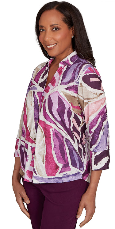 TOP *PLUS* PLUM MULTI ABSTRACT PATCHWORK