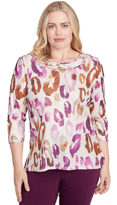 TOP *MISSY* OATMEAL MULTI DRAMA ANIMAL