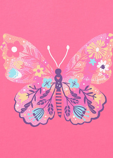 TOP *MISSY* WATERMELON PINK CRUSH LITE HOOD LONG SLEEVE FLORAL B'FLY