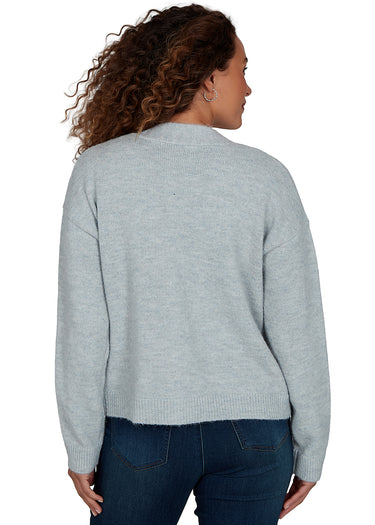 CARDIGAN *MISSY* HEATHER GREY LONG SLEEVE VNECK EMBROIDERED FLORAL