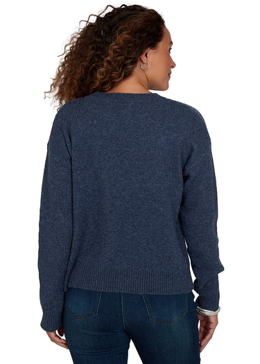 SWEATER *MISSY* WINTER BLUE LONG SLEEVE CREW NECK PAISLEY JACQUARD