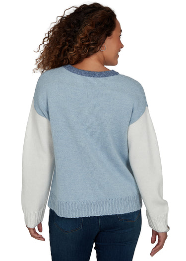 SWEATER *MISSY* ICE BLUE MULTI LONG SLEEVE CREW NECK COLOR BLOCK