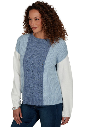 SWEATER *MISSY* ICE BLUE MULTI LONG SLEEVE CREW NECK COLOR BLOCK