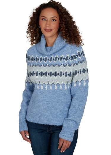 SWEATER *MISSY* ICE BLUE MULTI LONG SLEEVE CREW NECK COLOR BLOCK