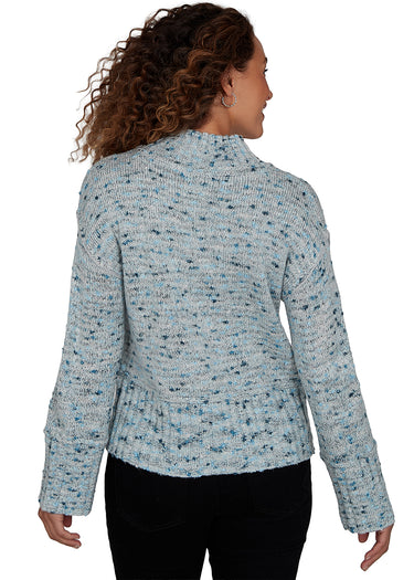 SWEATER *MISSY* ICE BLUE MULTI LONG SLEEVE MOCK NECK BOUCLE SPECKLE