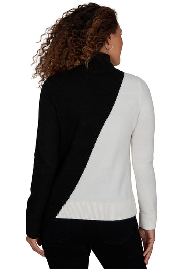 SWEATER *MISSY* VANILLA ONYX LONG SLEEVE MOCK NK COLOR BLOCK