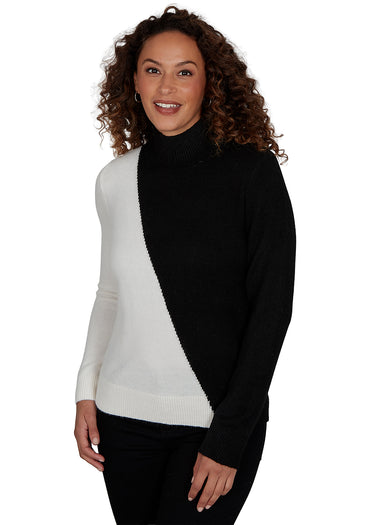SWEATER *MISSY* VANILLA ONYX LONG SLEEVE MOCK NK COLOR BLOCK