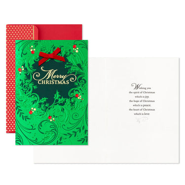 CARDBOX GREEN WREATH RED BOW