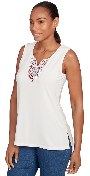 TOP *MISSY* IVORY SPLIT NK SOLID TANK