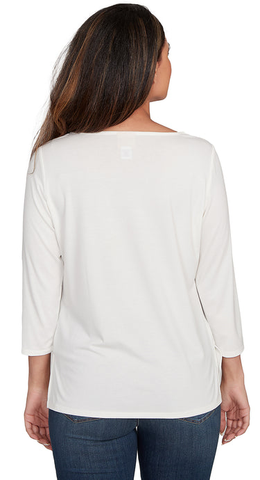 TOP *MISSY* IVORY EMBELLISHED SOLID 3/4 SLV
