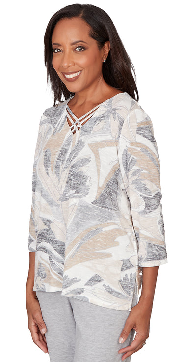 TOP *PLUS* GREY MULTI FLORAL BRUSHSTROKES
