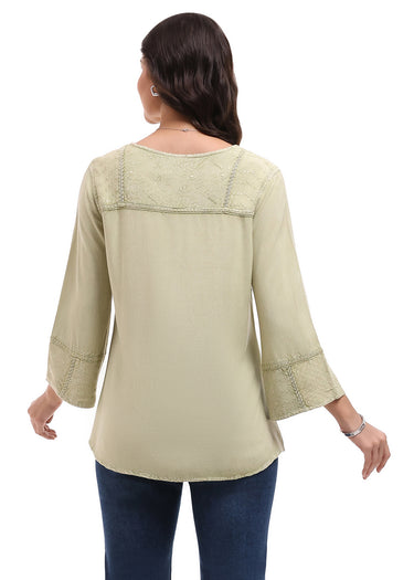 TOP *PLUS* MOSS WINNIE ACID WASH W/EMBROIDERY