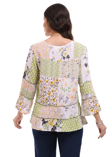 TOP *MISSY* MULTI QUINN PEASANT 3/4 SLEEVE