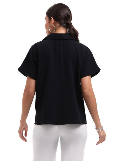 TOP *PLUS* BLACK SHAWN ZIP POLO SHORT SLEEVE