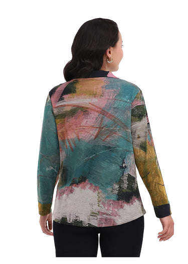 TOP *MISSY* MULTI FINELY PULLOVER 2 BUTTON LONG SLEEVE