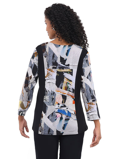 TOP *PLUS* BLACK MULTI POET VNECK 1 BUTTON 3/4 SLEEVE