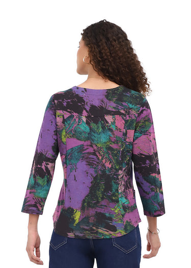 TOP *MISSY* PURPLE MULTI VELMA BUTTON POCKET 3/4 SLEEVE