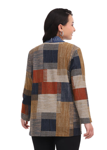 JACKET *MISSY* MULTI KACEY W/DENIM DETAIL 2 POCKET LONG SLEEVE