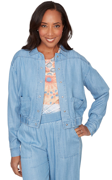TOP *PETITE* BLUE SHIRT JACKET