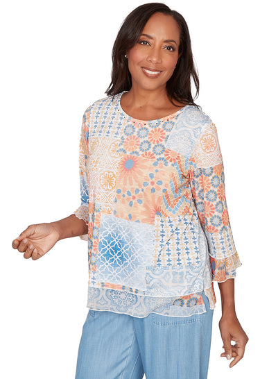 TOP *PLUS* BLUE MULTI MEDALLION PATCHWORK