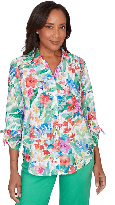 TOP *PLUS* GREEN MULTI TROPICAL PRINT