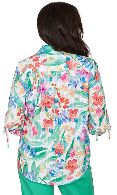 TOP *PETITE* GREEN MULTI TROPICAL PRINT