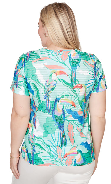 TOP *PETITE* PALM GREEN TOUCAN PRINT