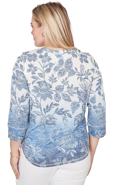 TOP *PETITE* BLUE OMBRE BATIK FLORAL