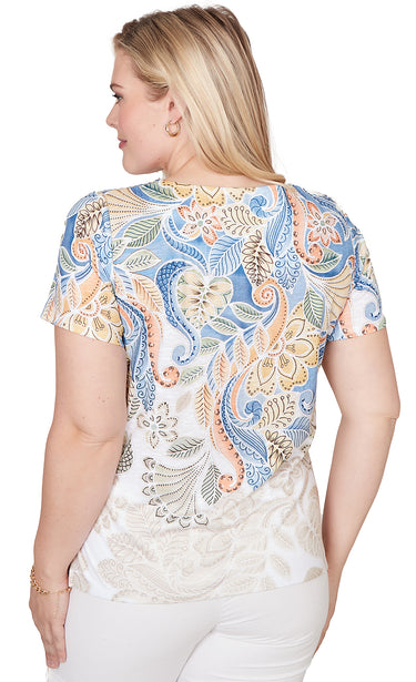 TOP *MISSY* BLUE MULTI PAISLEY YOKE