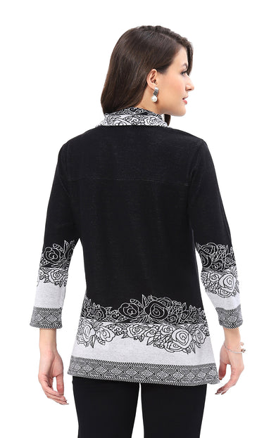TOP *MISSY* BLACK WHITE ALBERTA 2BTN P'OVR 3/4
