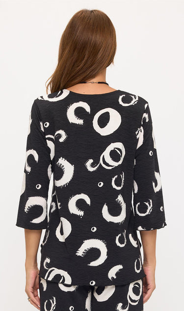 TOP *MISSY* BLACK GEO TEXTURE 3/4 SLV