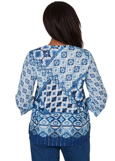 TOP *PETITE* BLUE IKAT PATCHWORK