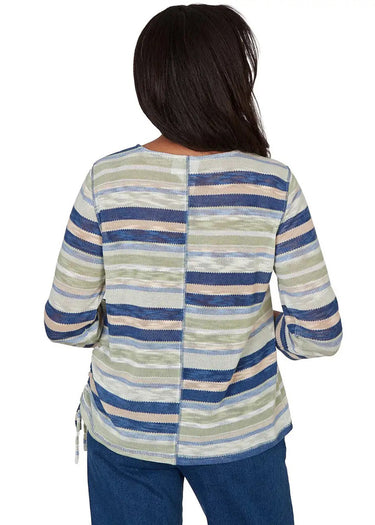 TOP *MISSY* GREEN MULTI SPLICED MULTI STRIPE