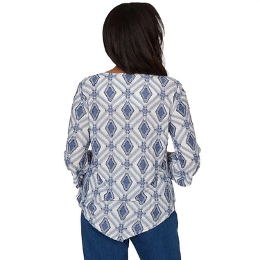 TOP *MISSY* NAVY DIAMOND TEXTURE
