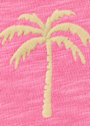 TANK *MISSY* WATERMELON PINK TEXT SLUB PALM TREE