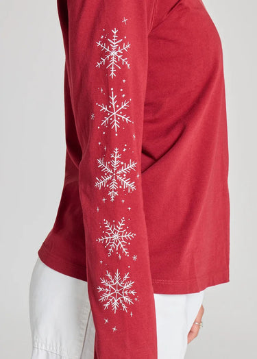 CRUSH *MISSY* ADIRONDAK RED LONG SLEEVE V SNOWFLAKE