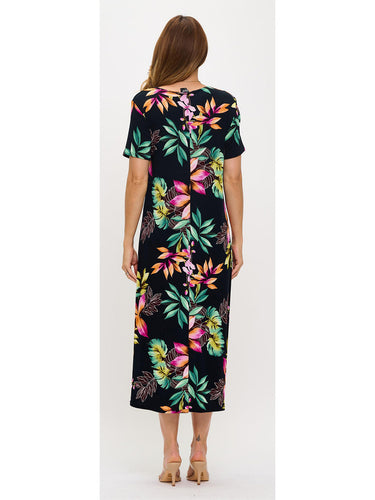 DRESS *PLUS* BLACK BOTANICAL PRINT LONG S/S