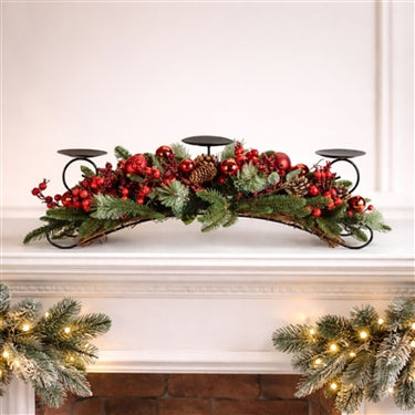 PINE CENTERPIECE WITH ORNAMENTS