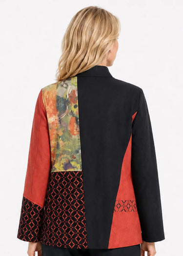 JACKET *MISSY* ORANGE MULTI KNIT MIX PRINT W/POCKETS LONG SLEEVE