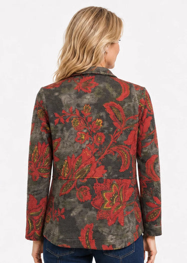 JACKET *MISSY* MULTI KNIT LEAF PRINT W/POCKETS LONG SLEEVE