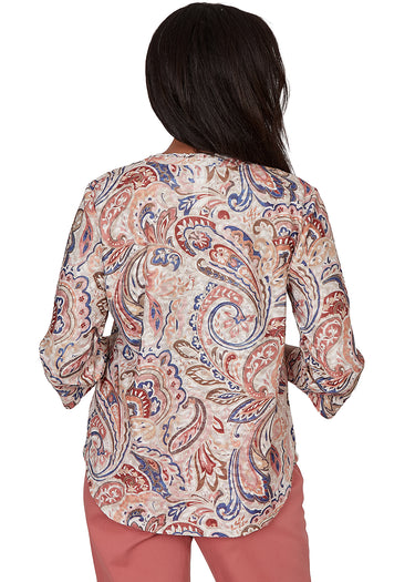 TOP *PETITE* ROSEWOOD MULTI PAISLEY