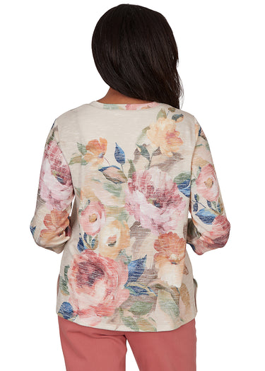 TOP *MISSY* ROSEWOOD MULTI PLACED FLORAL