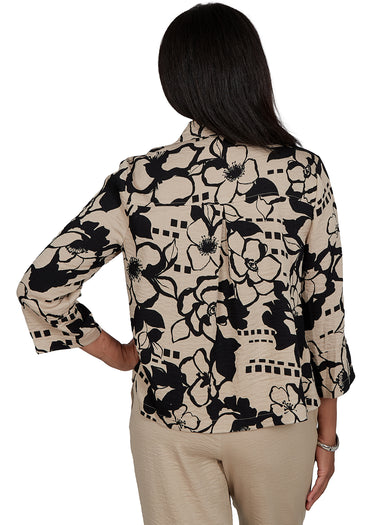 TOP *MISSY* WHEAT GEO FLORAL