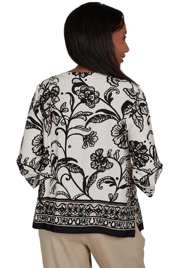 TOP *MISSY* NEUTRAL MULTI SCROLL BORDER TOP
