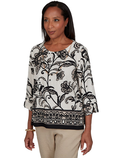 TOP *PETITE* NEUTRAL MULTI SCROLL BORDER TOP