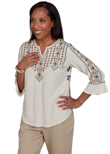 TOP *MISSY* WHEAT GEOMETRIC EMBROIDERY