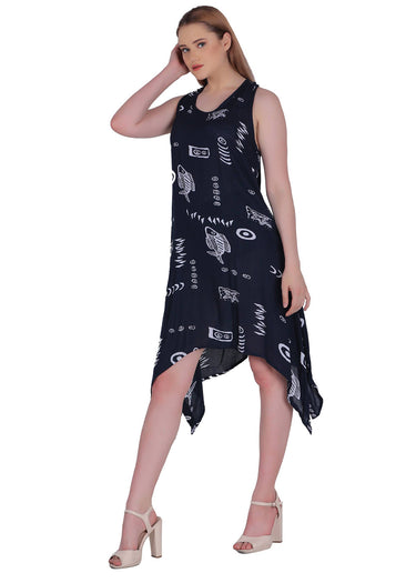 DRESS *MISSY* PRINTED W/ASYMMETRICAL HEM
