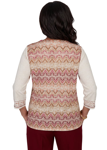 TOP *MISSY* OATMEAL MEDALLION EMBROIDERED YOKE