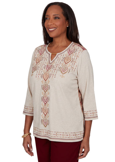TOP *PLUS* OATMEAL MEDALLION EMBROIDERED YOKE