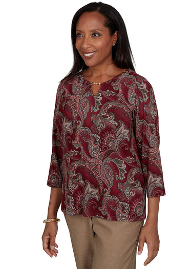 TOP *PLUS* CRANBERRY PAISLEY SCROLL MELANGE